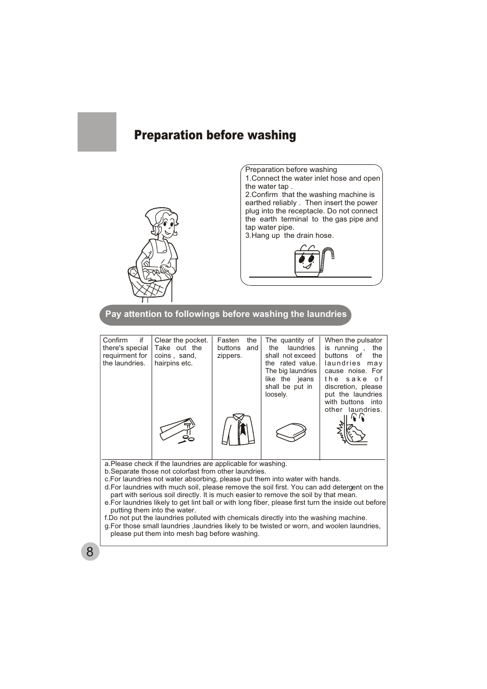 8preparation before washing | haier HWM70-10 User Manual | Page 10 / 20