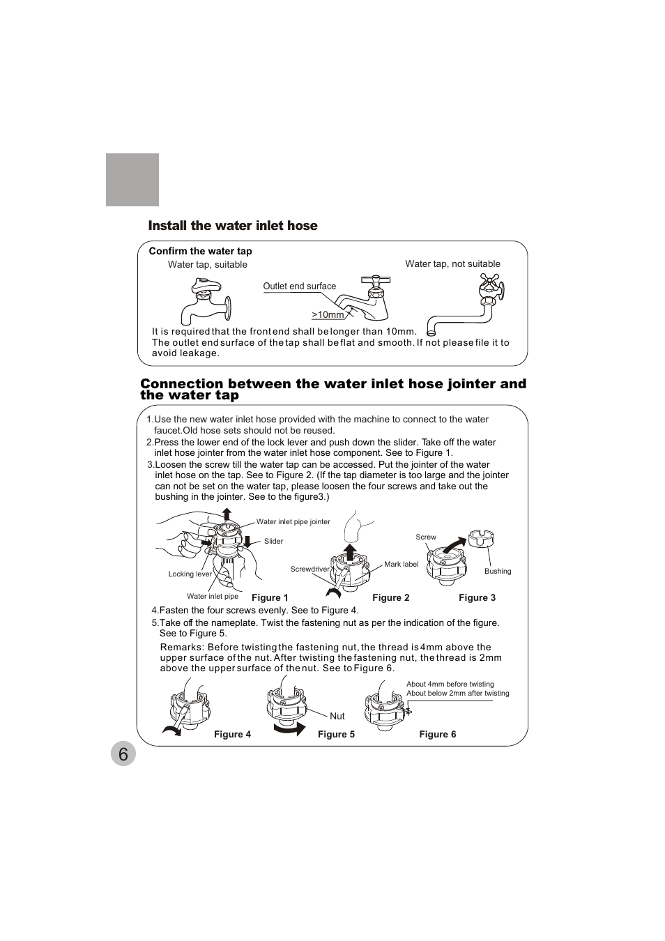 Install the water inlet hose | haier HWM70-10 User Manual | Page 8 / 20