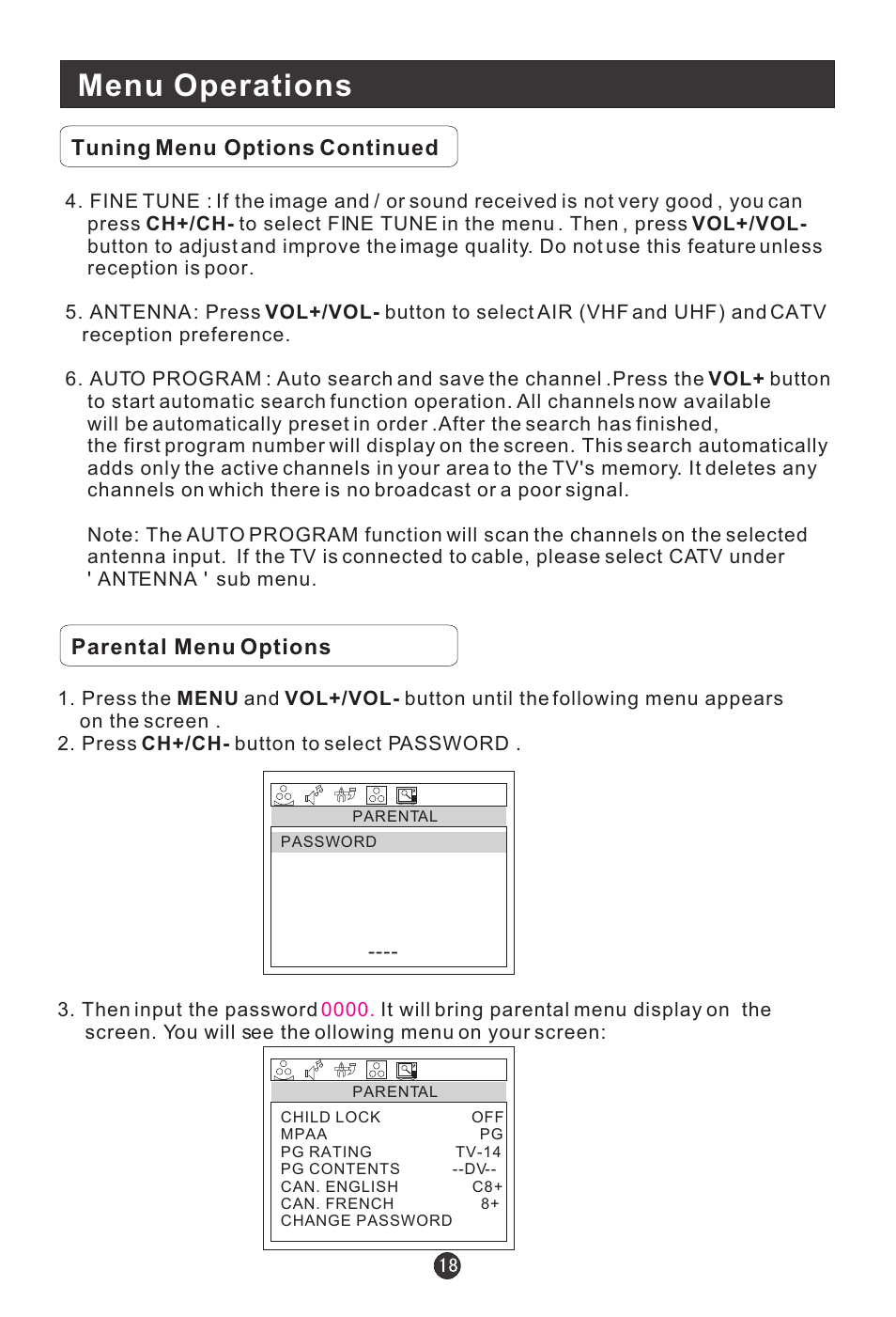 Menu operations | haier 15HL25S User Manual | Page 22 / 29