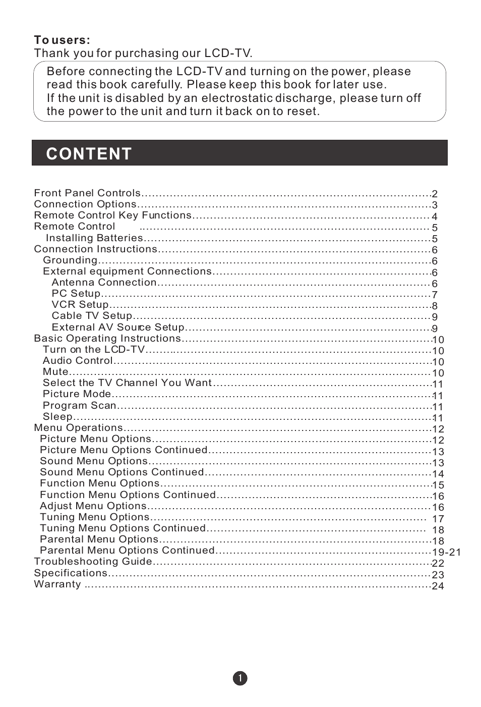 Content | haier 15HL25S User Manual | Page 5 / 29