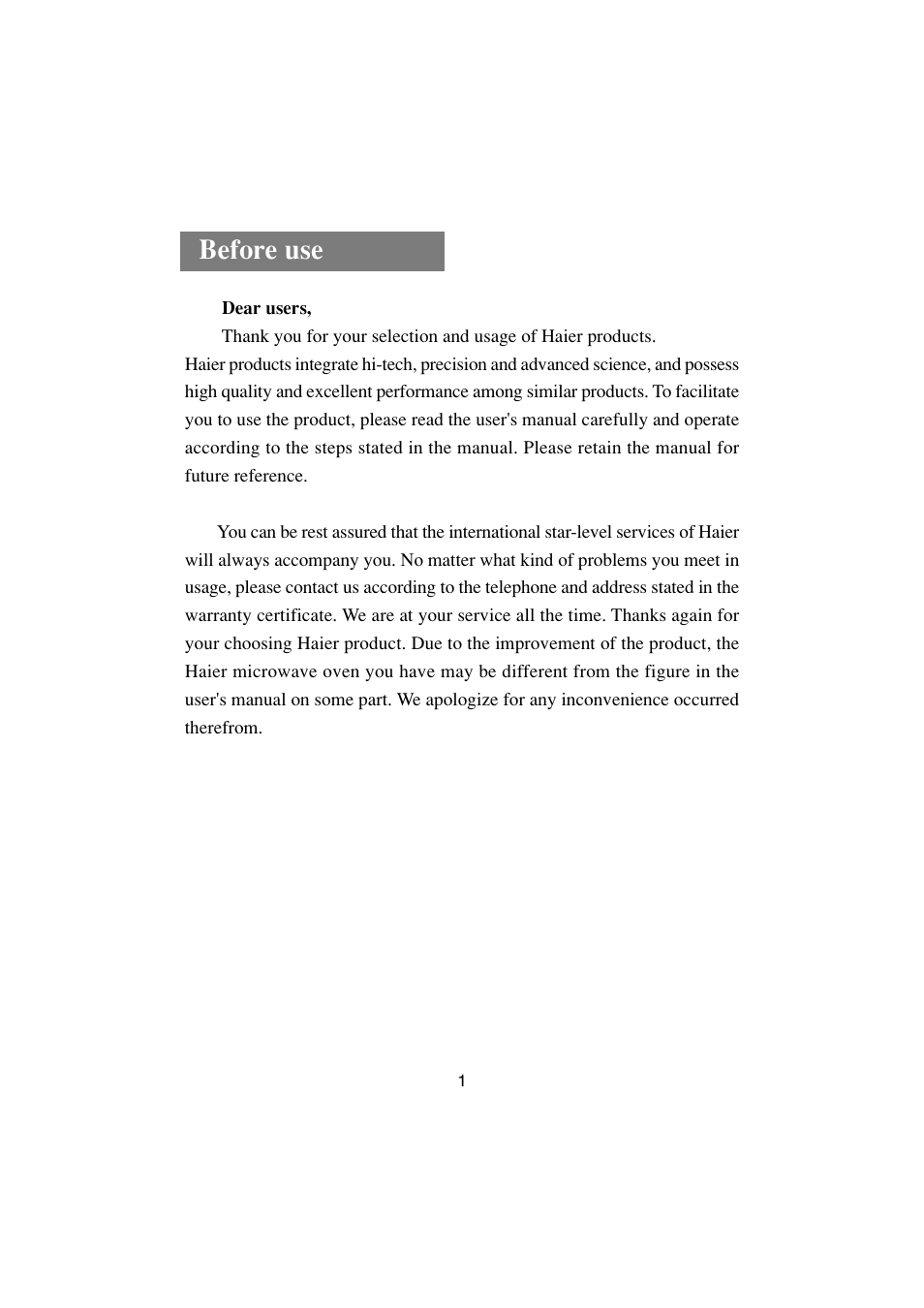 Before use | haier HR-7857A User Manual | Page 2 / 22