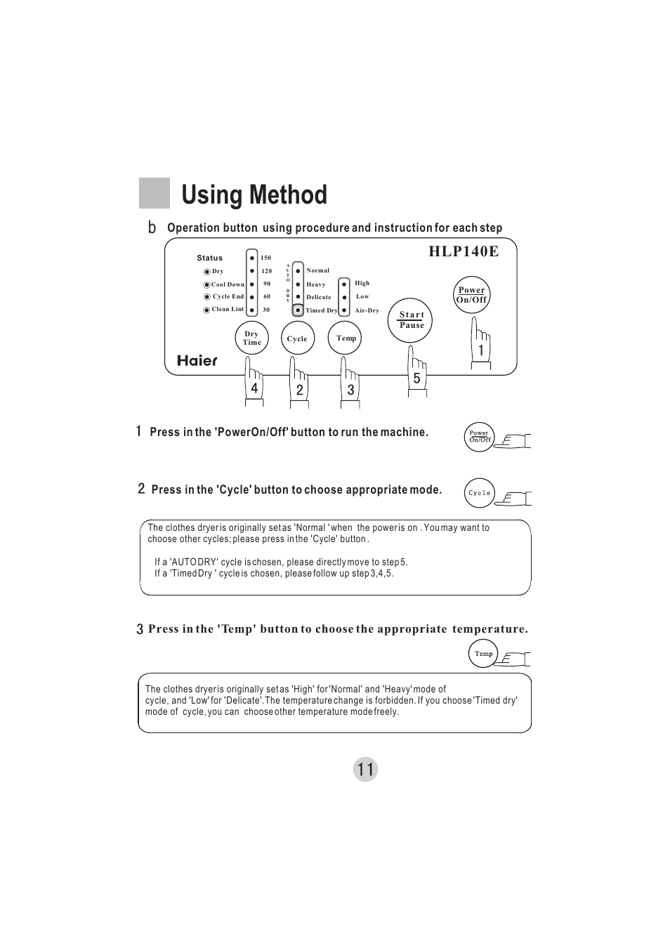 Using method, Hlp140e | haier hlp140e User Manual | Page 12 / 16