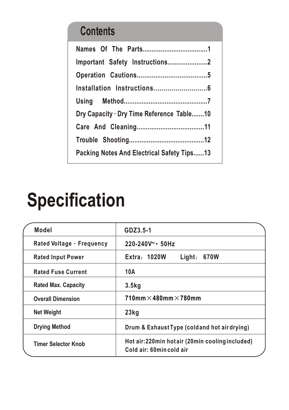 haier GDZ3.5-1 User Manual | Page 2 / 15