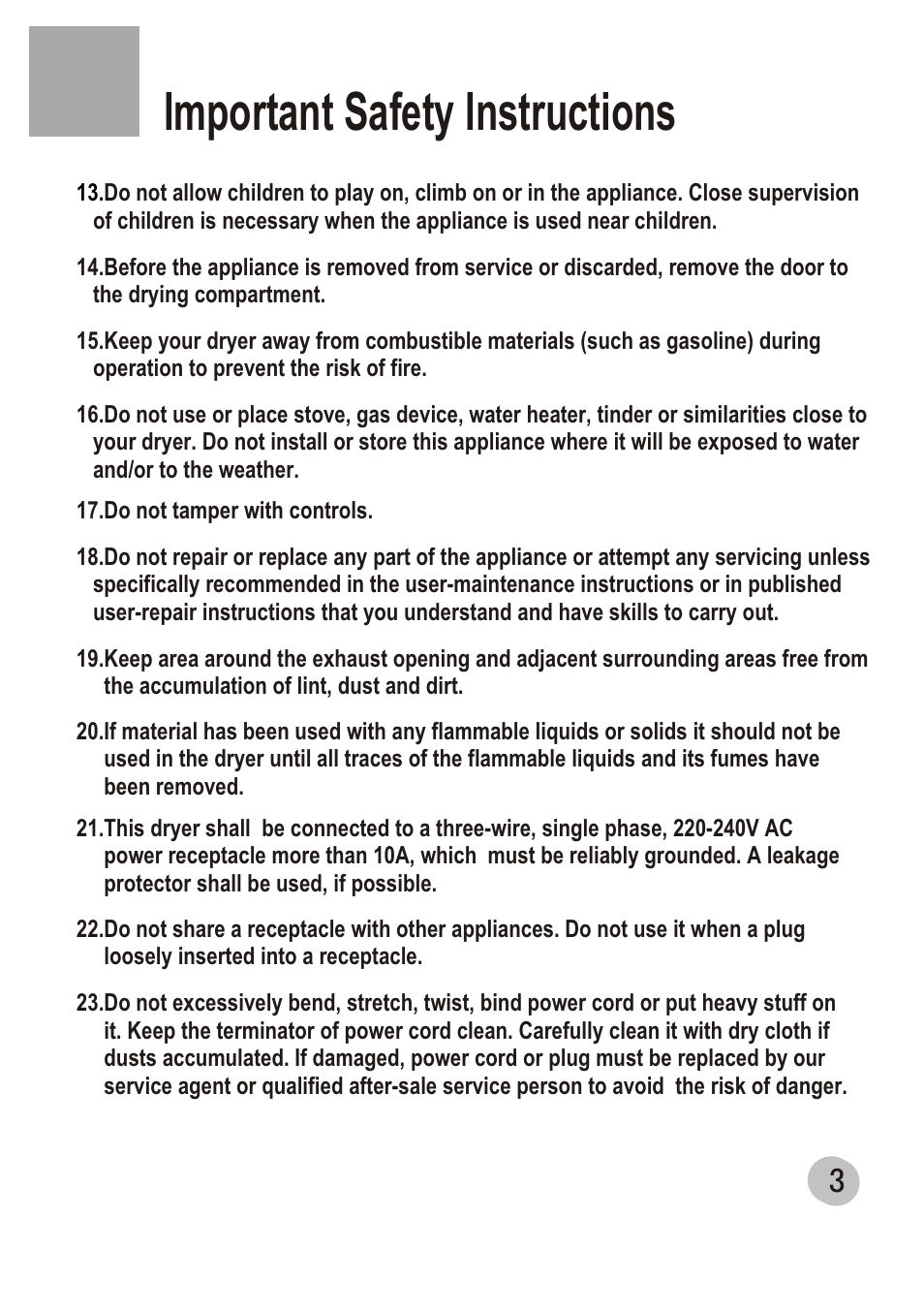 Т³гж 5, Important safety instructions | haier GDZ3.5-1 User Manual | Page 5 / 15