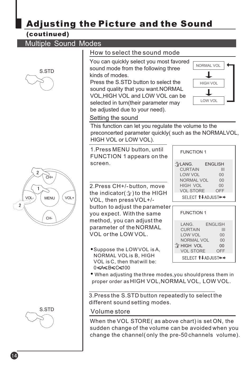 Adjusting the picture and the sound, Multiple sound modes | haier 25F3A User Manual | Page 16 / 32