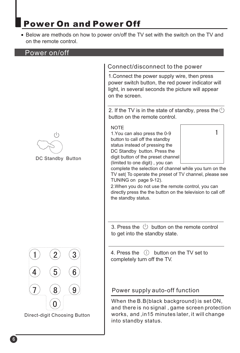 Power on and power off, Power on/off | haier 25F3A User Manual | Page 8 / 32