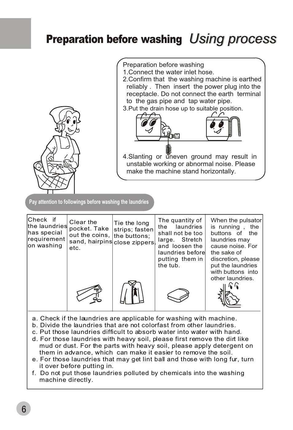 Using process, Preparation before washing | haier XPB88-LS User Manual | Page 8 / 40