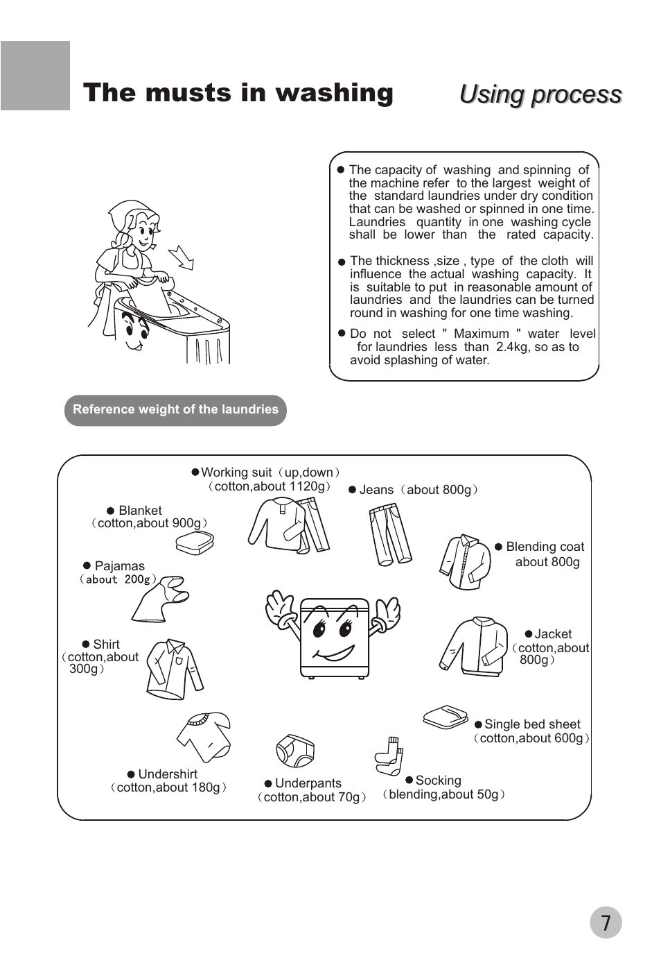 Using process, Using process the musts in washing | haier XPB88-LS User Manual | Page 9 / 40