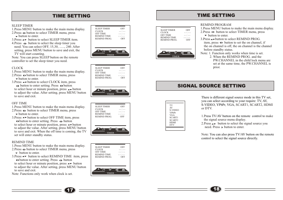 页面 10, Time setting, Time setting 18 | Signal source setting | haier L26TA6A User Manual | Page 10 / 17