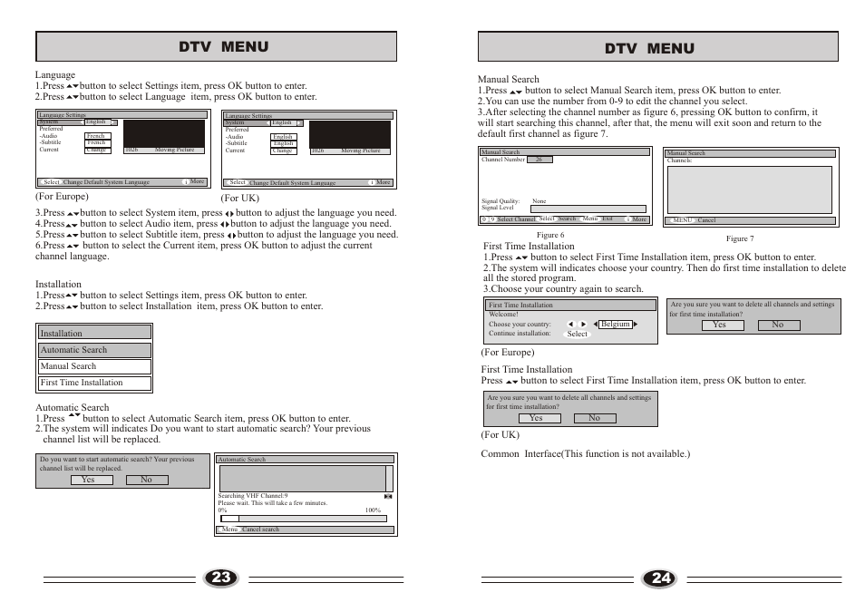 页面 13, 23 dtv menu 24 dtv menu | haier L26TA6A User Manual | Page 13 / 17