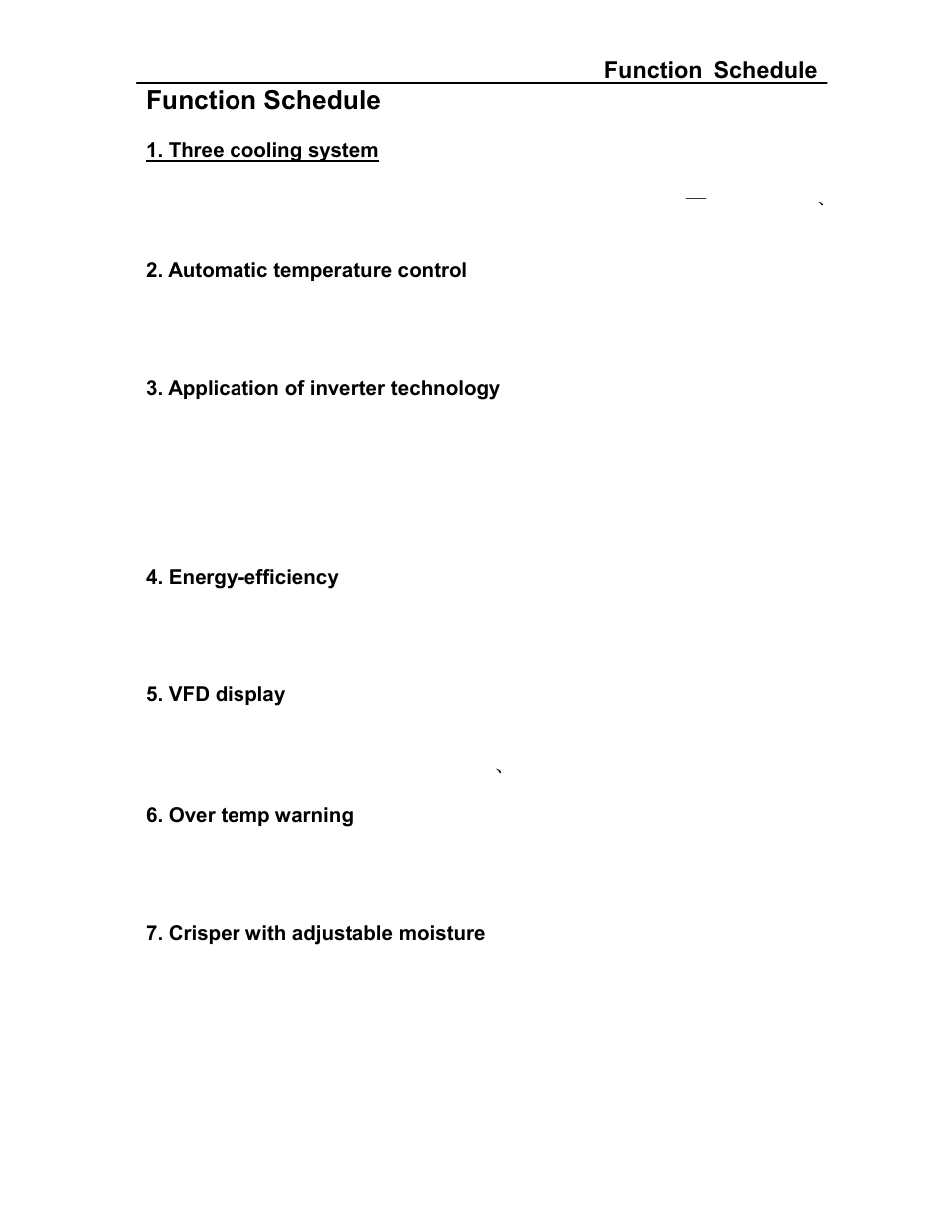 Function schedule | haier HRF- 329AA User Manual | Page 9 / 32