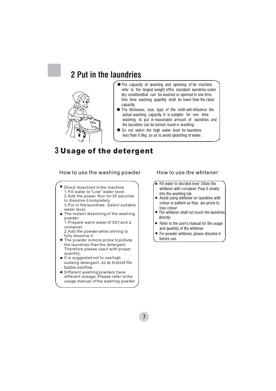 2 put in the laundries 3, Usage of the detergent | haier HWM30-22P User Manual | Page 9 / 16