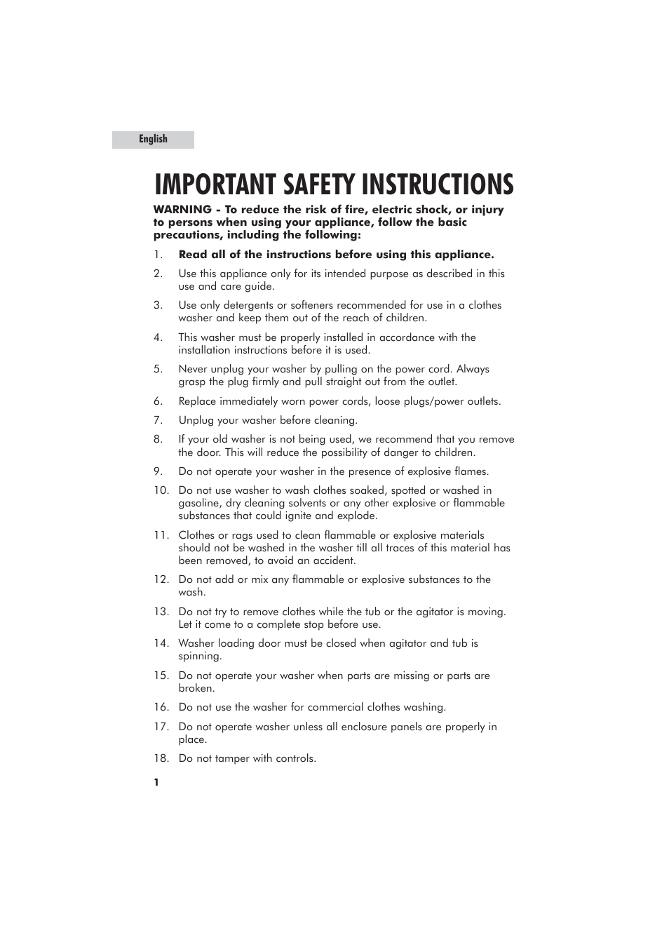 Important safety instructions | haier GWT700AW User Manual | Page 2 / 52