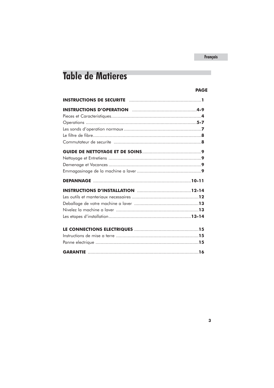 Table de matieres | haier GWT700AW User Manual | Page 21 / 52