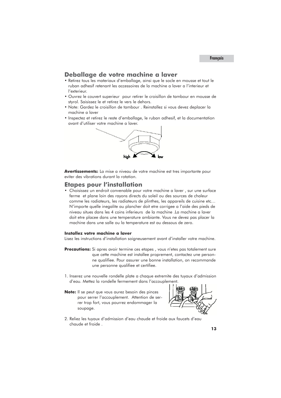 Deballage de votre machine a laver, Etapes pour l’installation | haier GWT700AW User Manual | Page 31 / 52
