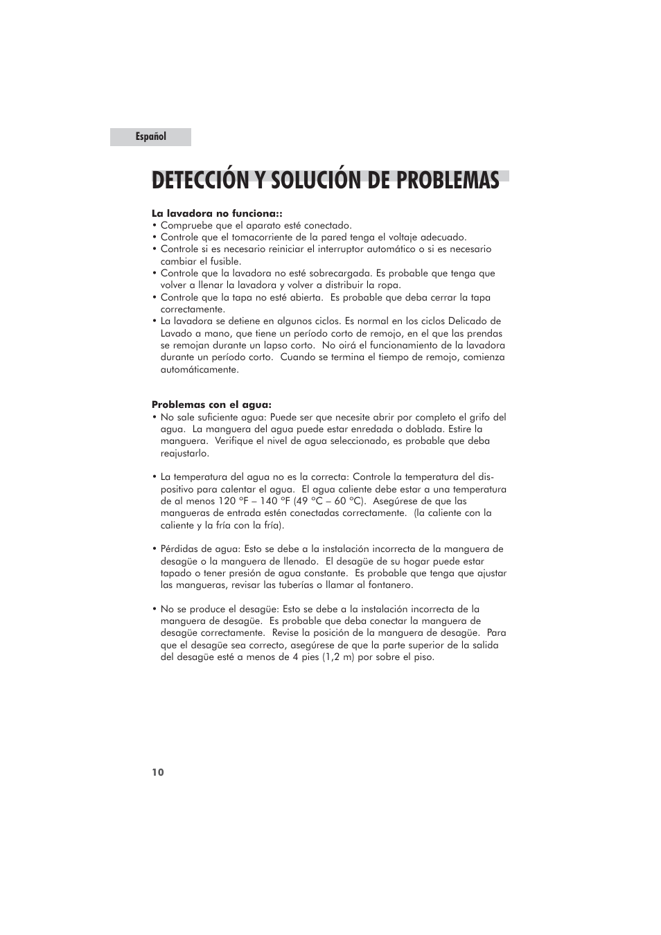 Detección y solución de problemas | haier GWT700AW User Manual | Page 44 / 52