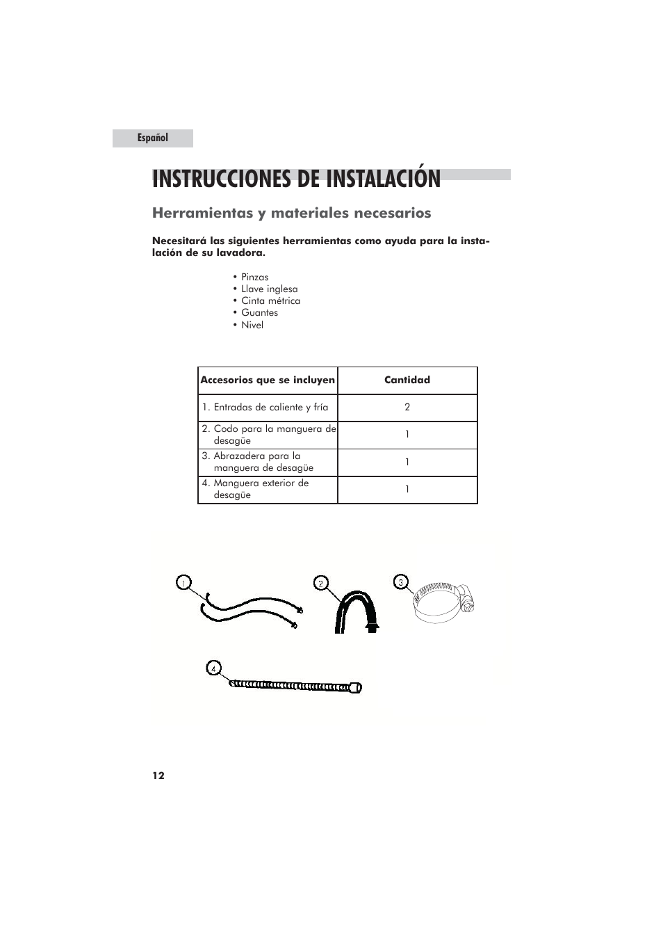Instrucciones de instalación, Herramientas y materiales necesarios | haier GWT700AW User Manual | Page 46 / 52