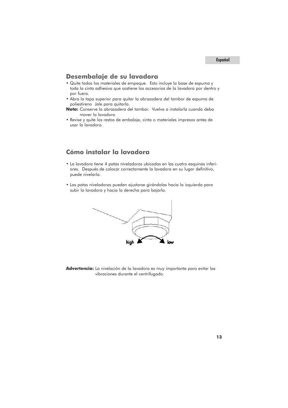 Desembalaje de su lavadora, Cómo instalar la lavadora | haier GWT700AW User Manual | Page 47 / 52