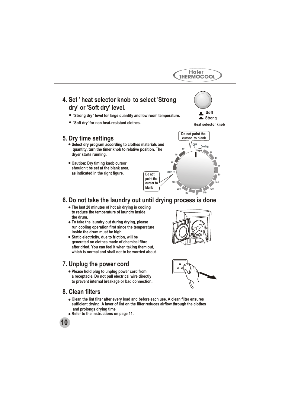 Unplug the power cord, Clean filters | haier GDZ5.0-1 User Manual | Page 12 / 16