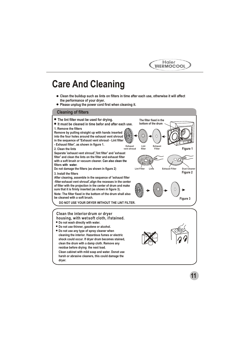 Care and cleaning, Cleaning of filters | haier GDZ5.0-1 User Manual | Page 13 / 16