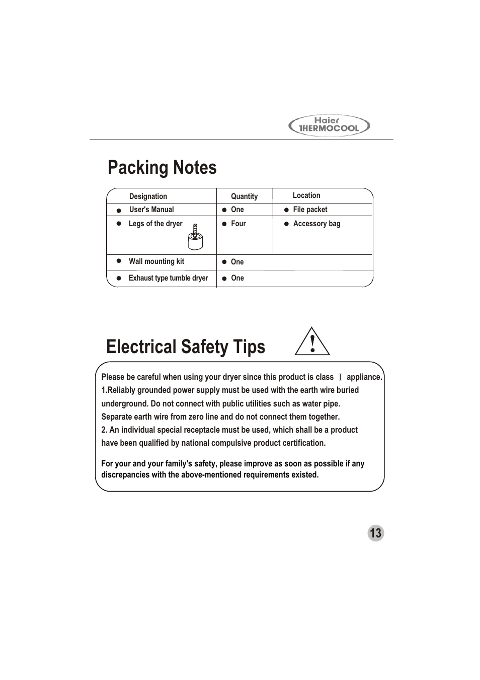 Electrical safety tips | haier GDZ5.0-1 User Manual | Page 15 / 16