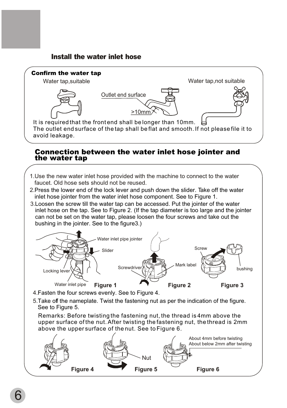 Install the water inlet hose | haier HWM60-20B User Manual | Page 8 / 18