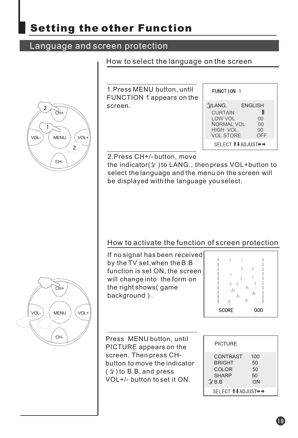 Setting the other function, Language and screen protection | haier 25T3A-T User Manual | Page 20 / 29