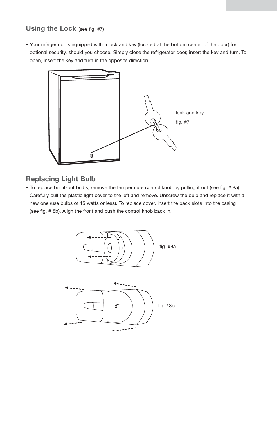 Using the lock, Replacing light bulb, English 8 | haier AES44 User Manual | Page 9 / 15