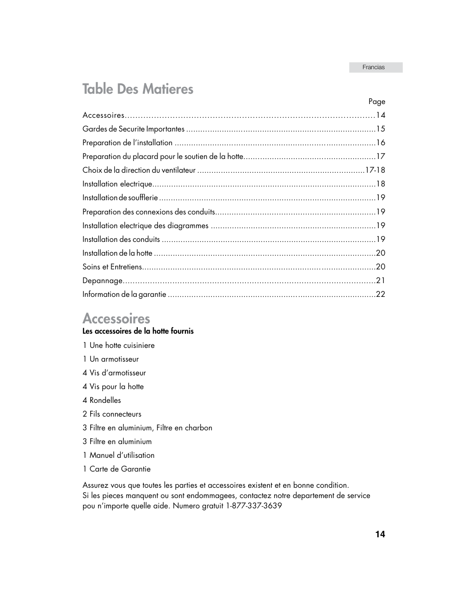 Table des matieres, Accessoires | haier HHX6130 User Manual | Page 15 / 36
