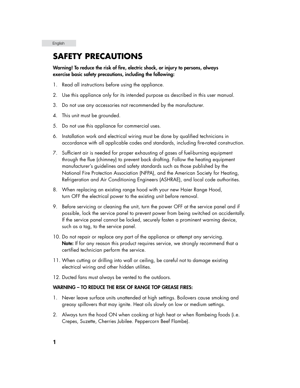 Safety precautions | haier HHX6130 User Manual | Page 2 / 36