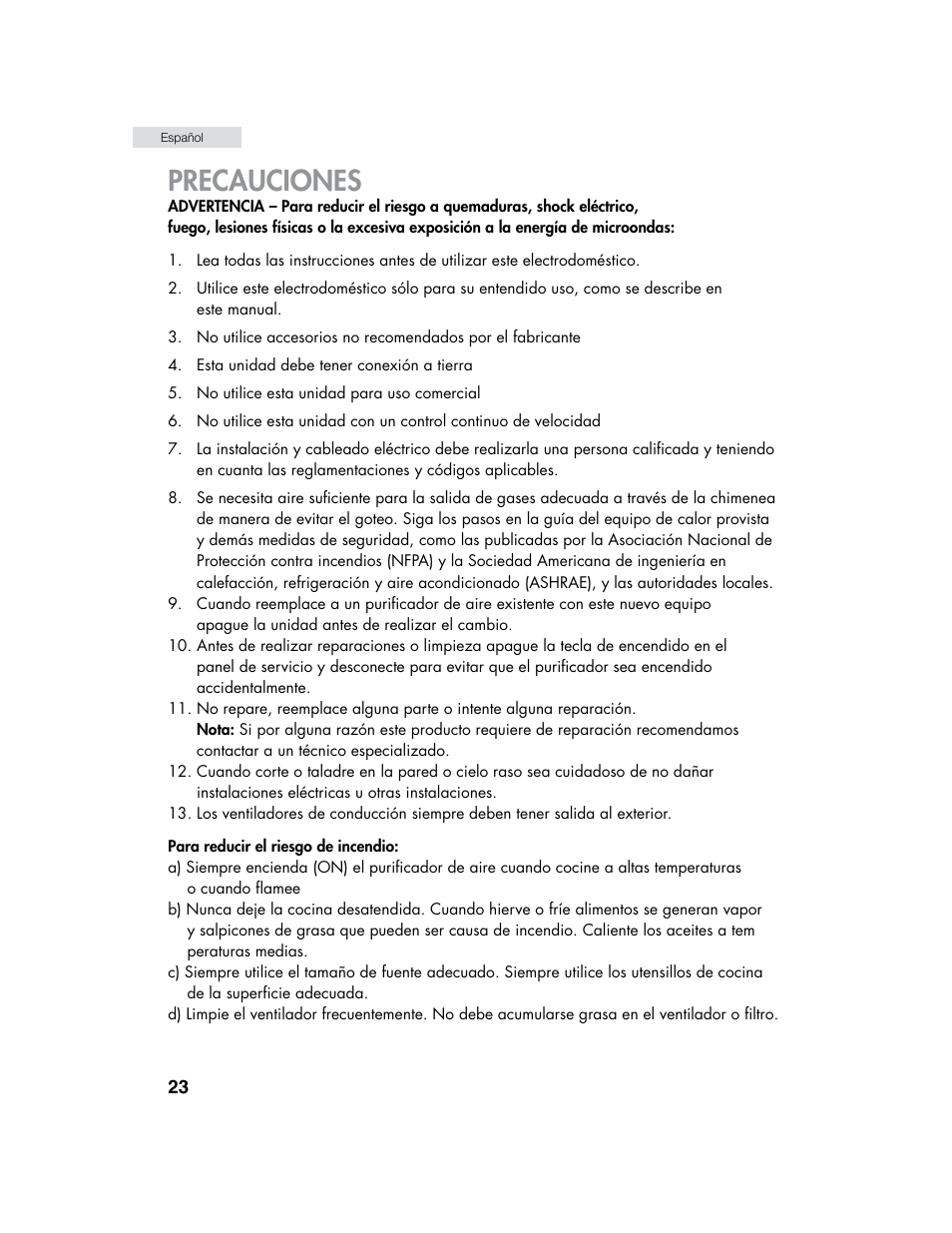 Precauciones | haier HHX6130 User Manual | Page 24 / 36