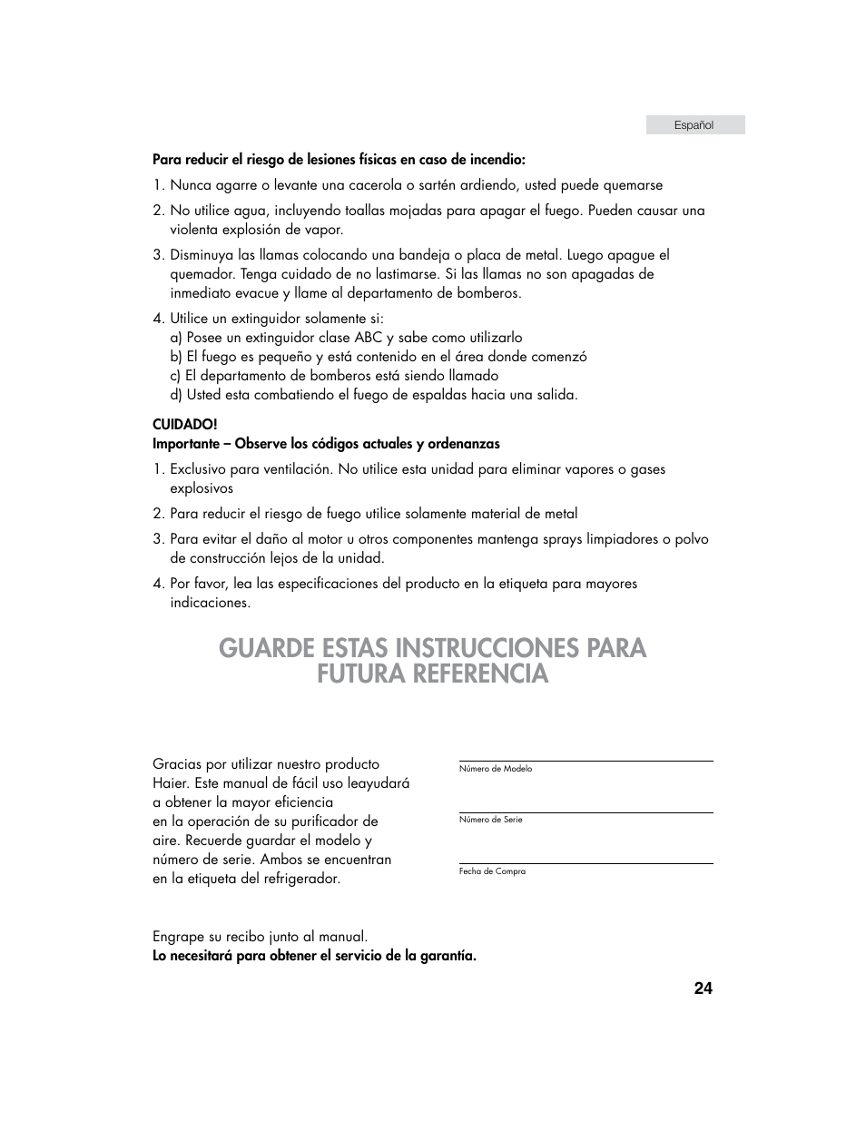 Guarde estas instrucciones para futura referencia | haier HHX6130 User Manual | Page 25 / 36