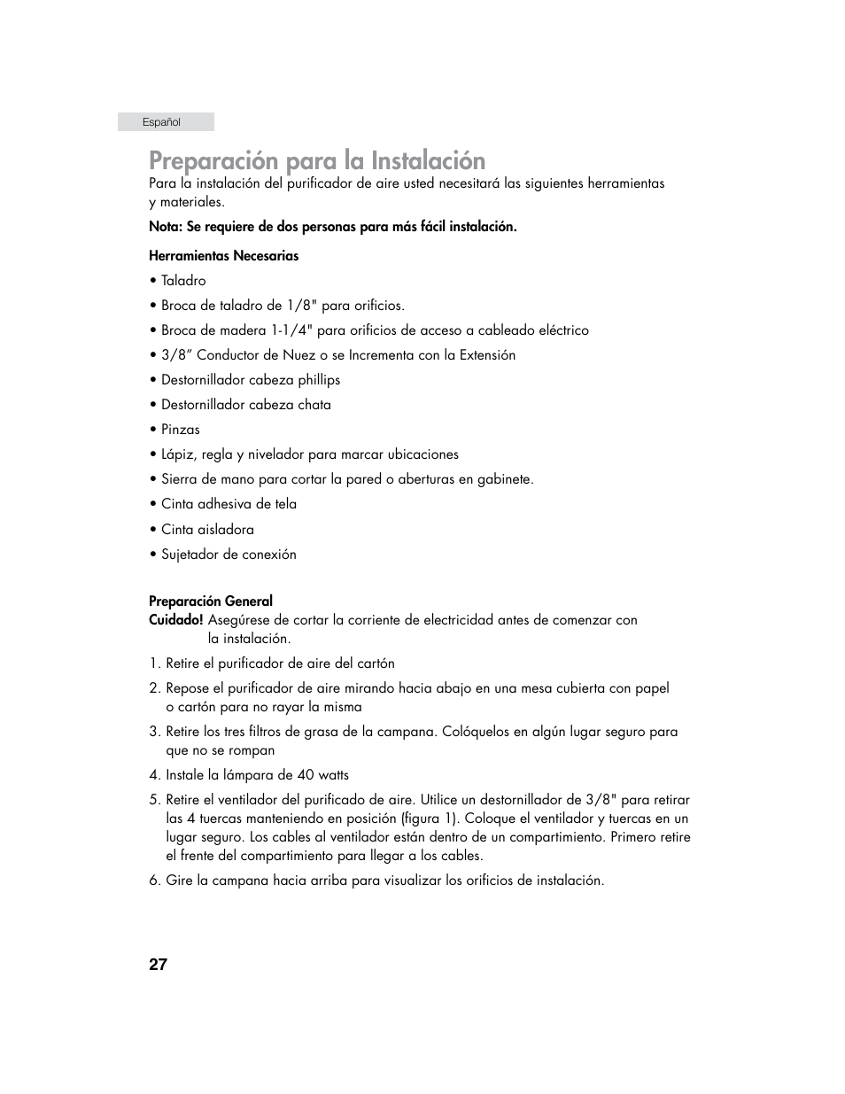 Preparación para la instalación | haier HHX6130 User Manual | Page 28 / 36