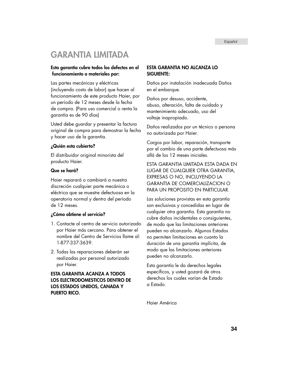 Garantia limitada | haier HHX6130 User Manual | Page 35 / 36