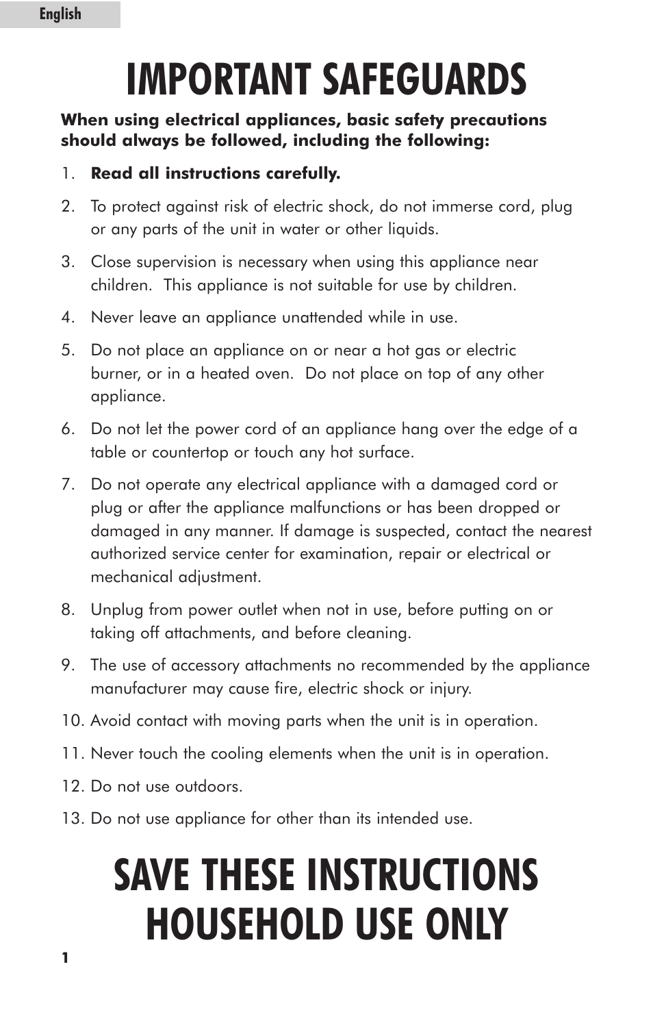 Important safeguards, Save these instructions household use only | haier HPIM35W User Manual | Page 2 / 12