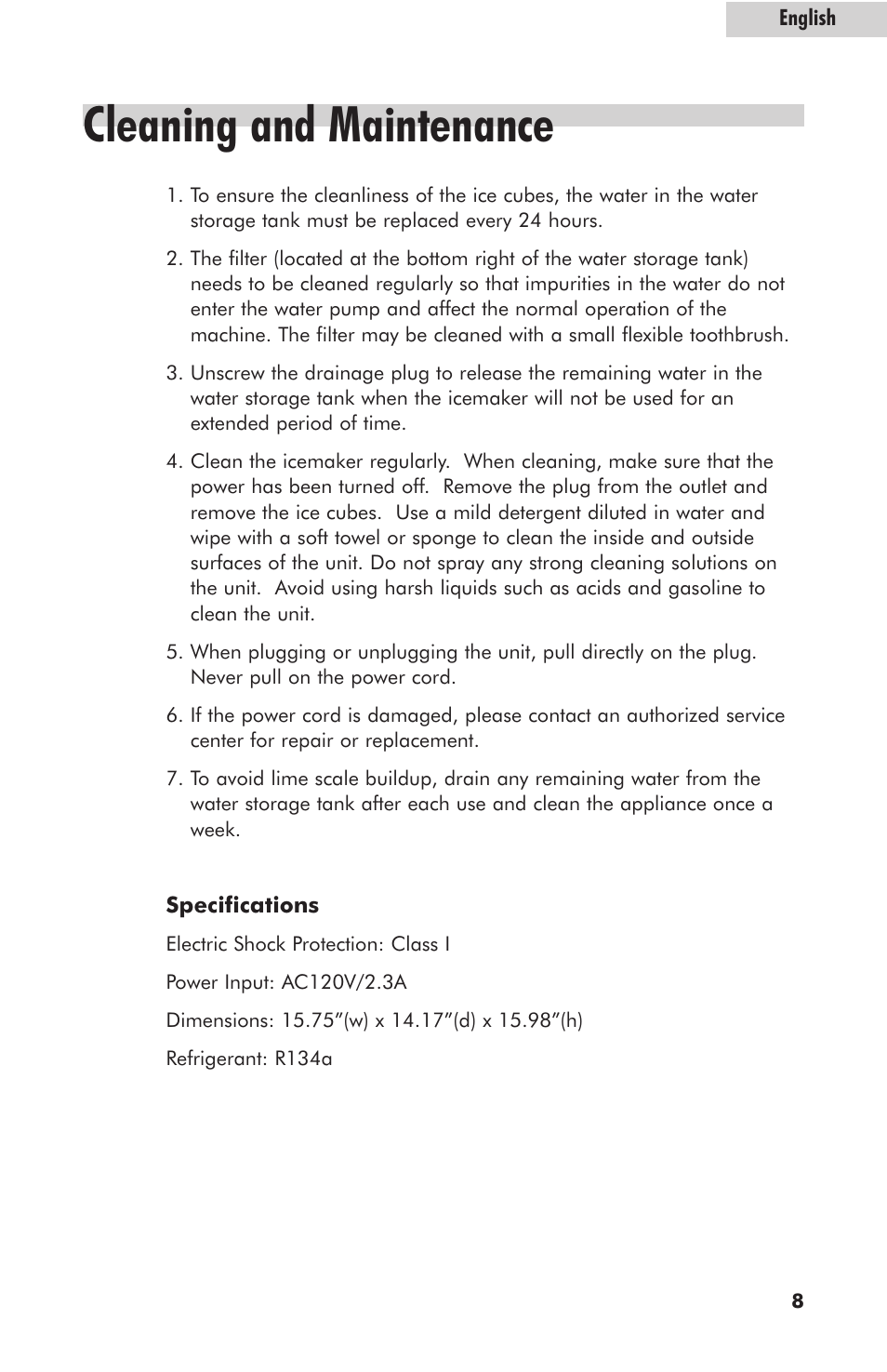 Cleaning and maintenance | haier HPIM35W User Manual | Page 9 / 12