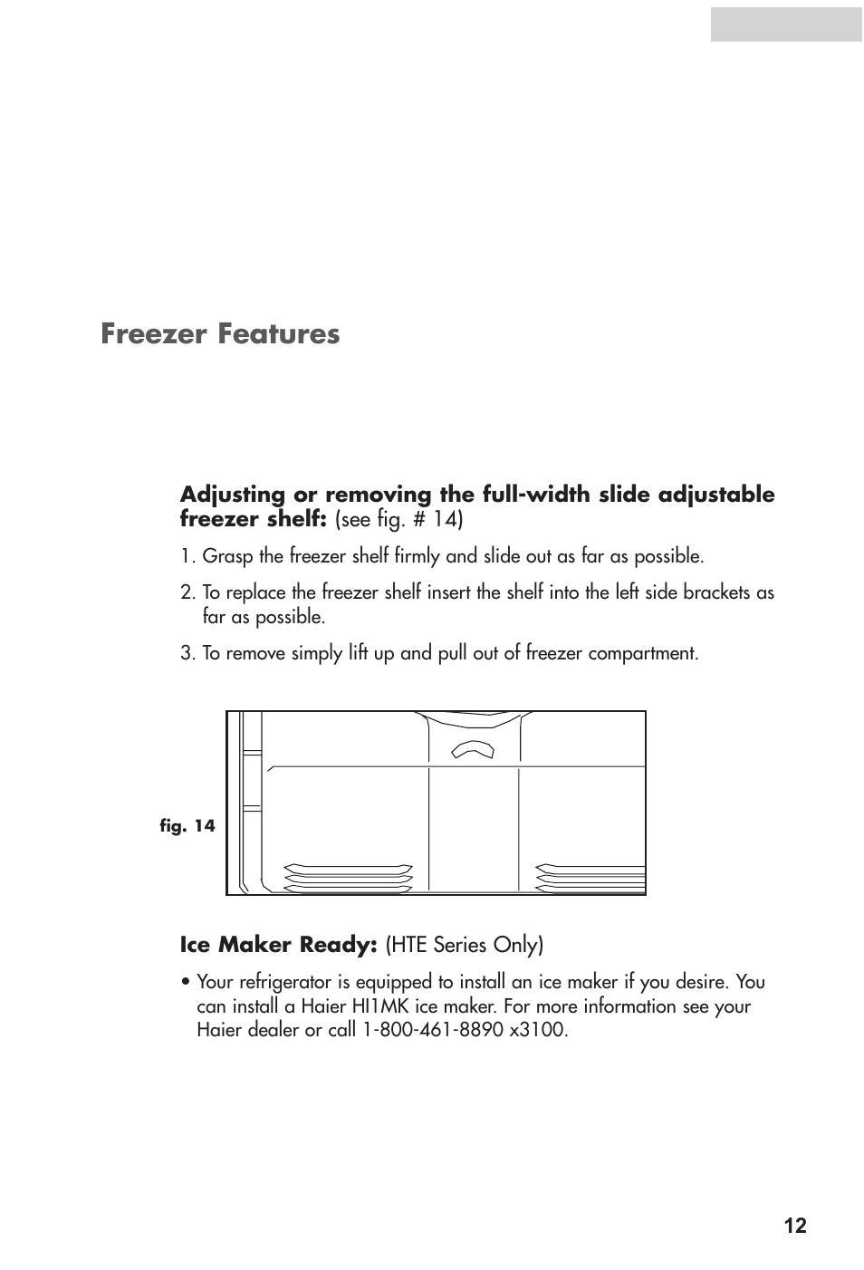 Freezer features | haier HRF12WNDWW User Manual | Page 13 / 54