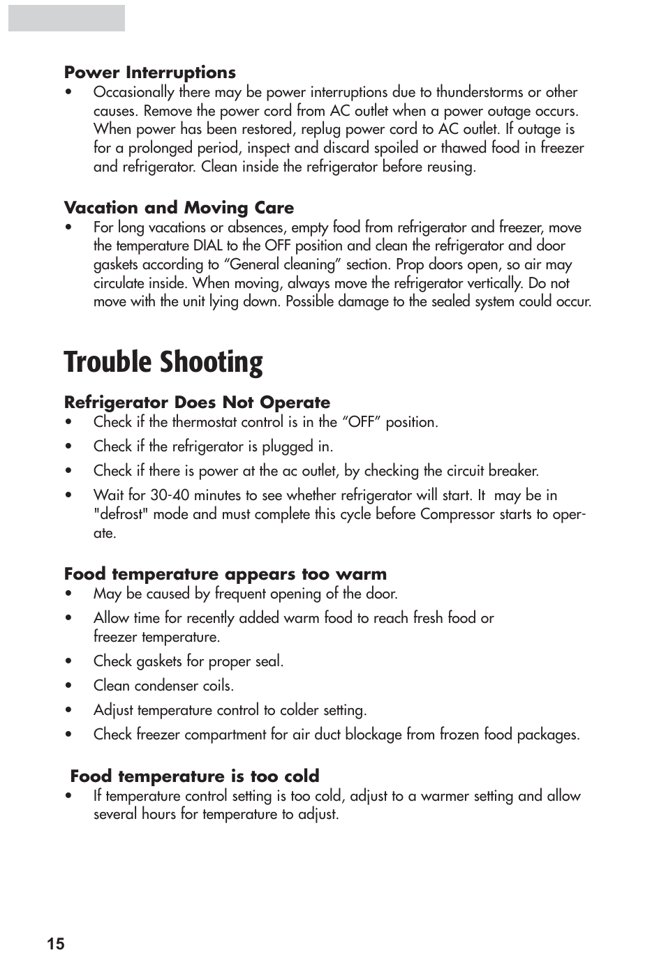 Trouble shooting | haier HRF12WNDWW User Manual | Page 16 / 54