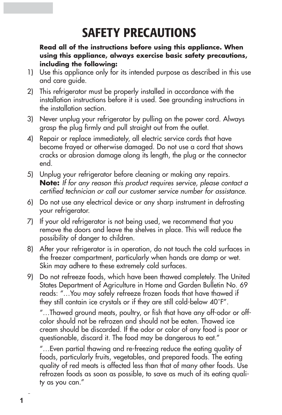 Safety precautions | haier HRF12WNDWW User Manual | Page 2 / 54