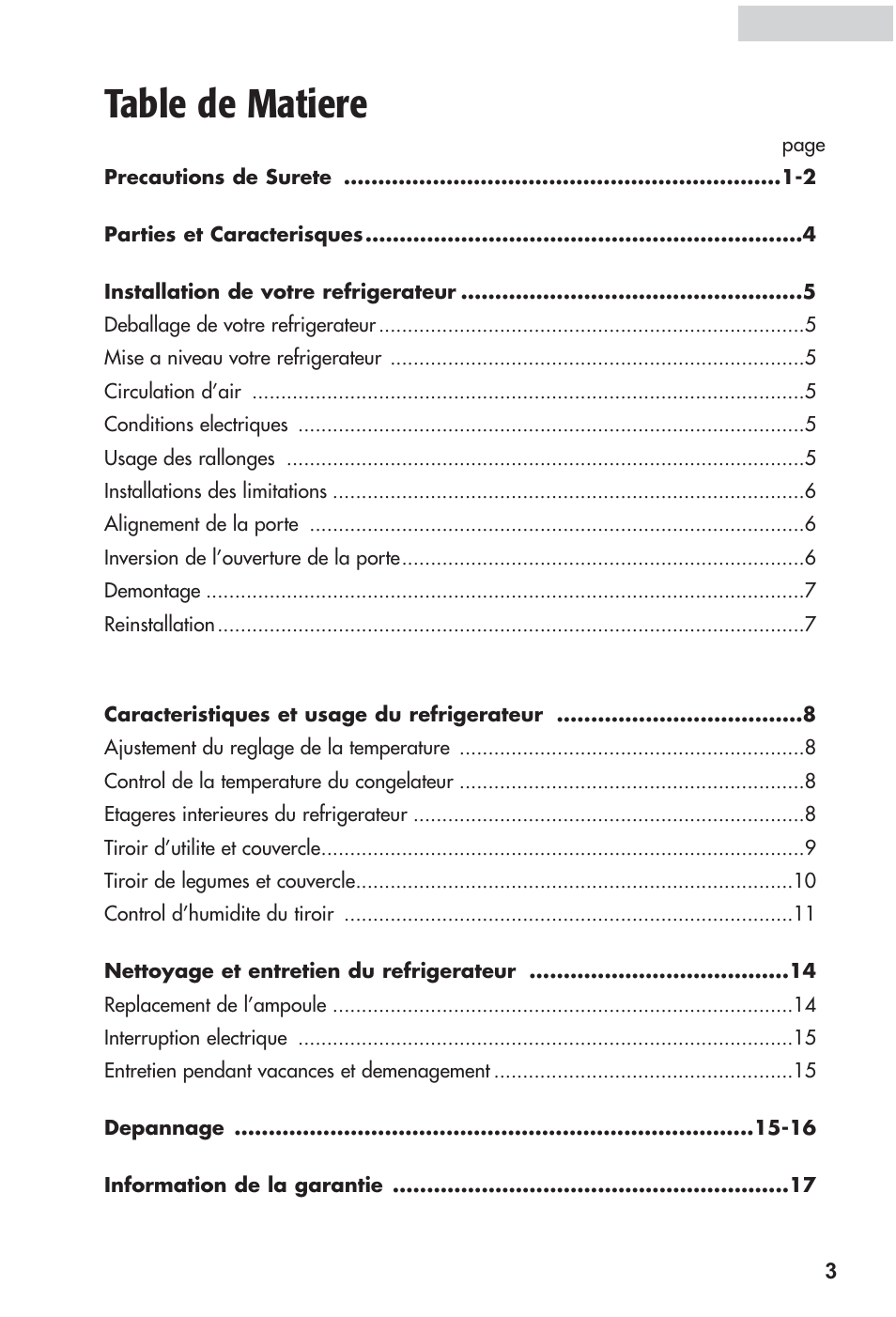 Table de matiere | haier HRF12WNDWW User Manual | Page 21 / 54