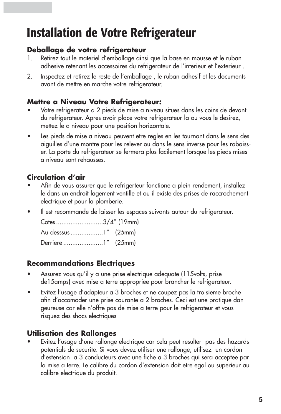 Installation de votre refrigerateur | haier HRF12WNDWW User Manual | Page 23 / 54