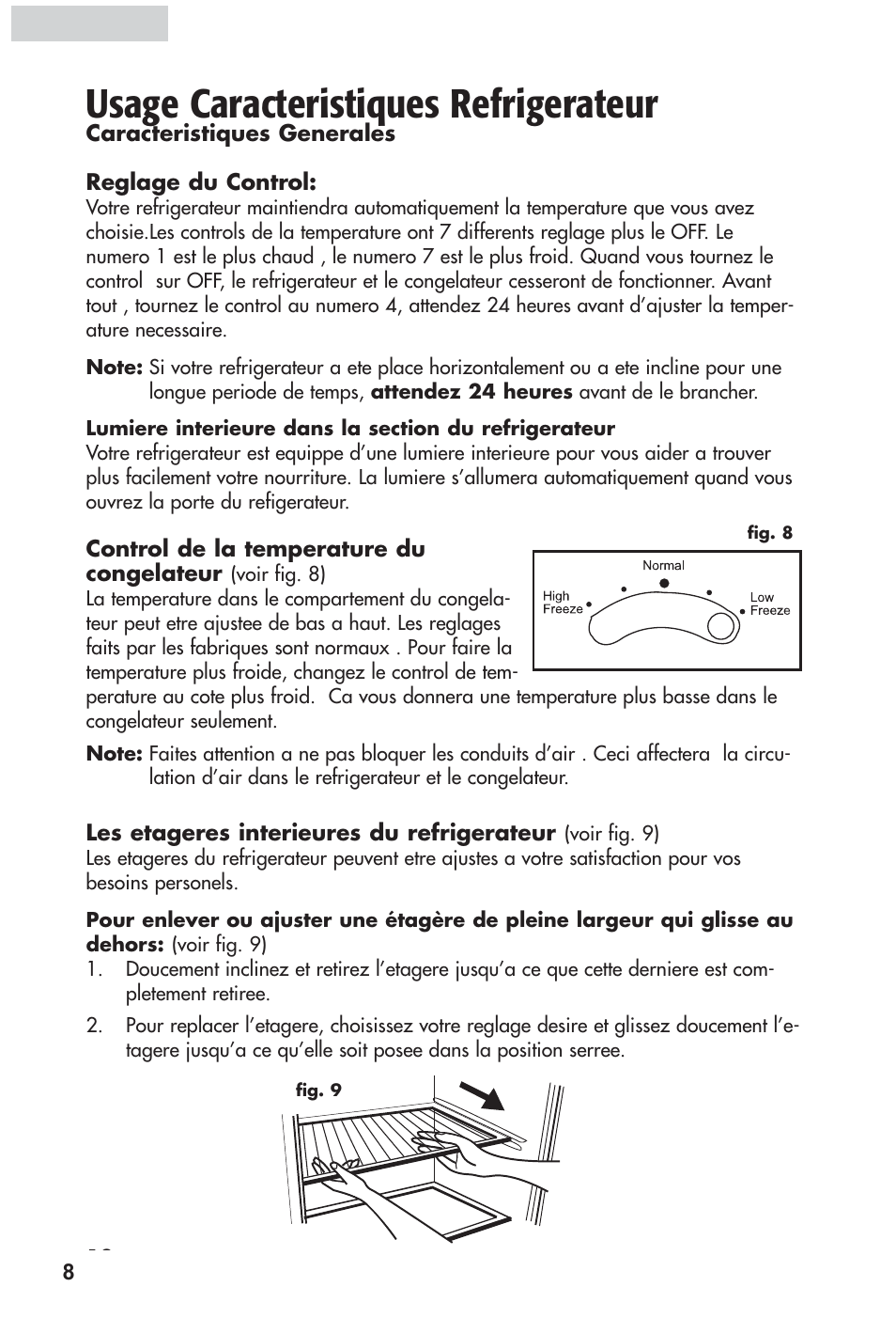 Usage caracteristiques refrigerateur | haier HRF12WNDWW User Manual | Page 26 / 54