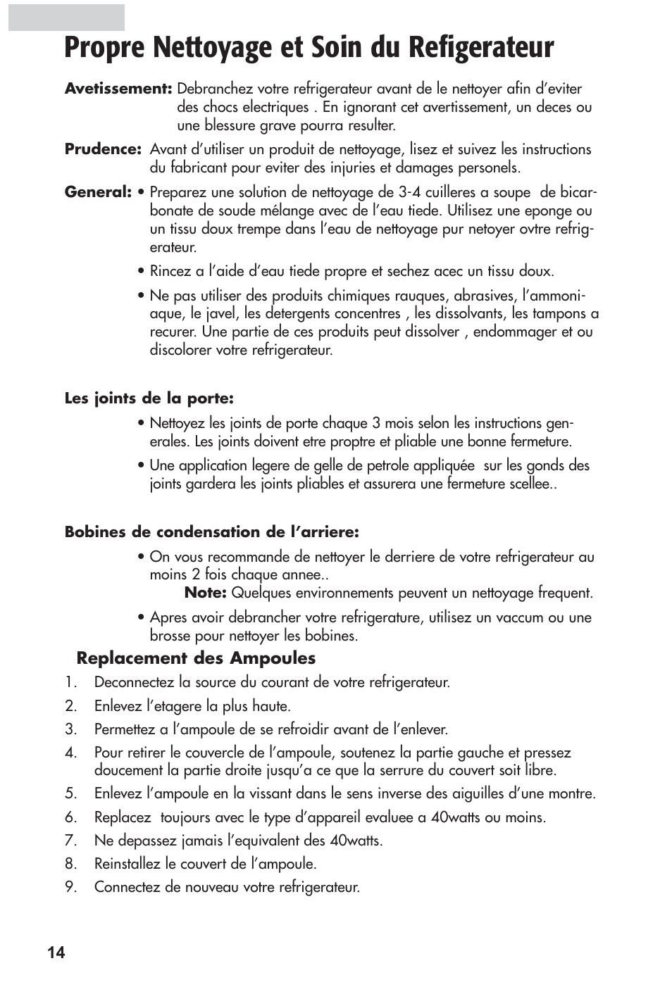 Propre nettoyage et soin du refigerateur | haier HRF12WNDWW User Manual | Page 32 / 54