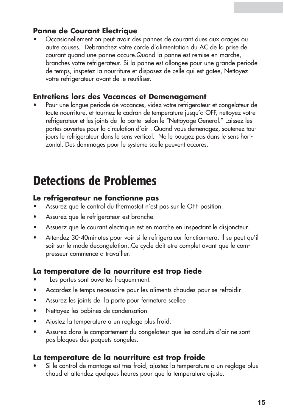 Detections de problemes | haier HRF12WNDWW User Manual | Page 33 / 54