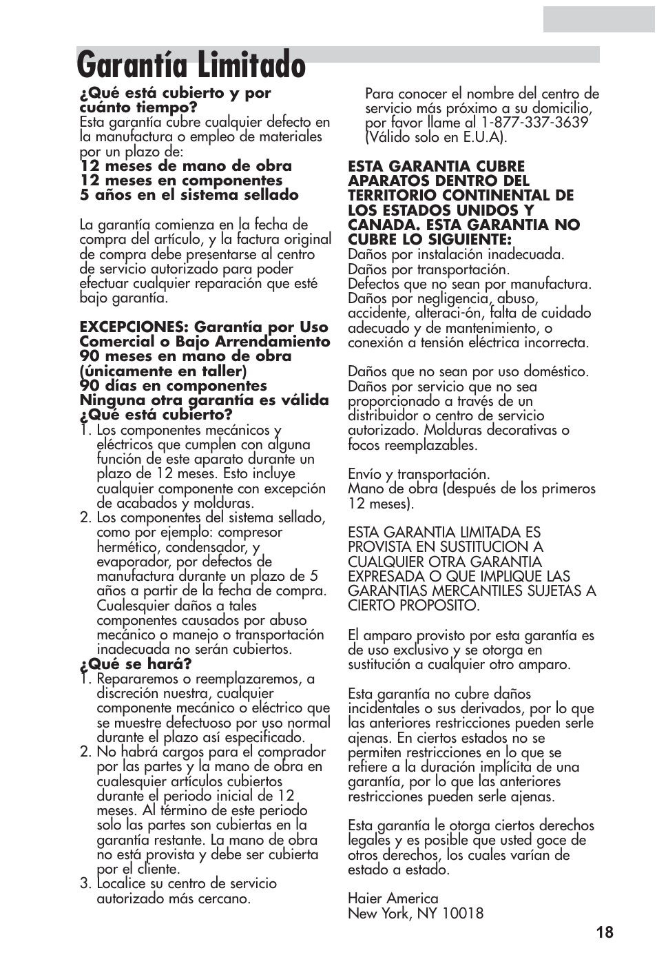 Garantía limitado | haier HRF12WNDWW User Manual | Page 53 / 54