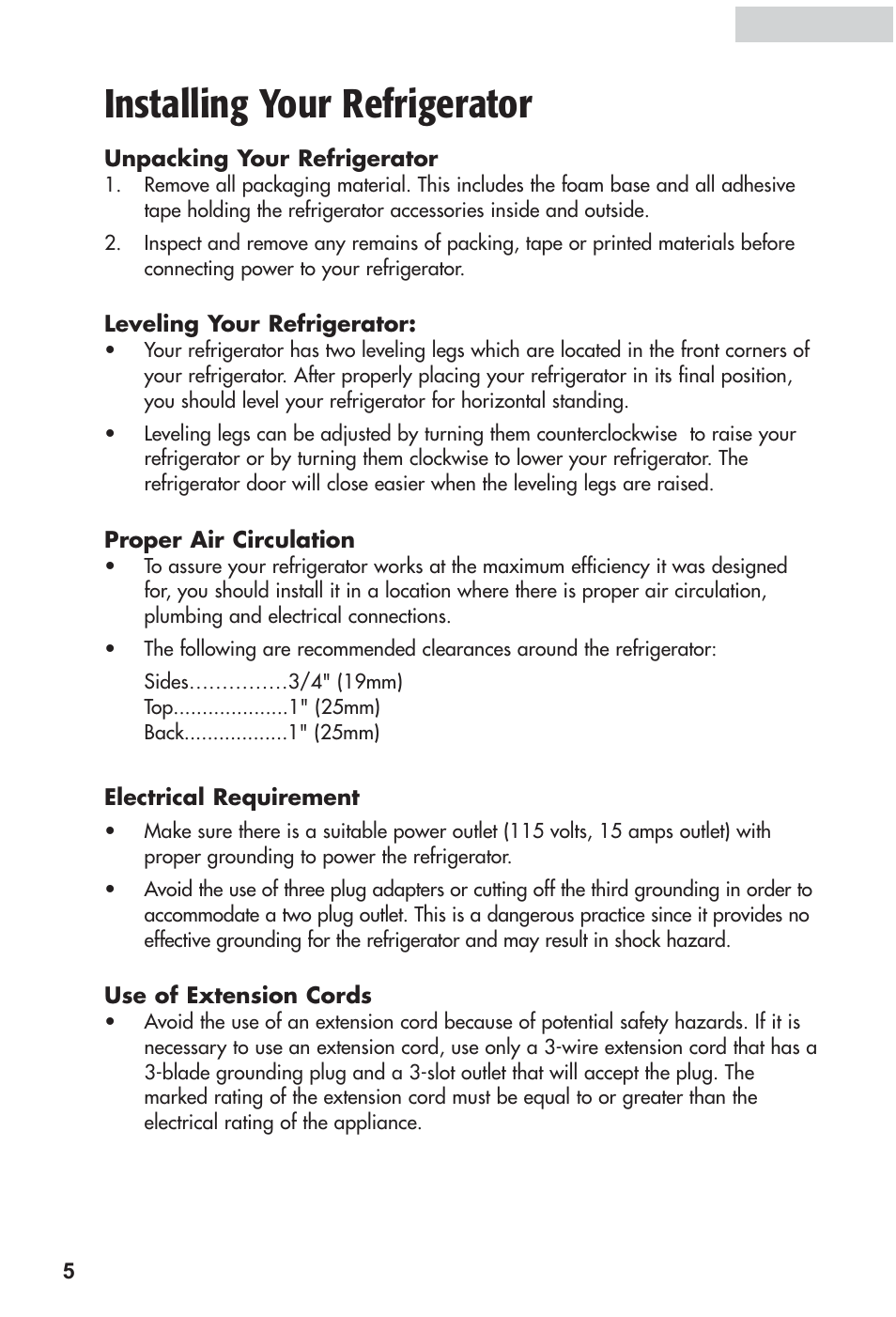 Installing your refrigerator | haier HRF12WNDWW User Manual | Page 6 / 54