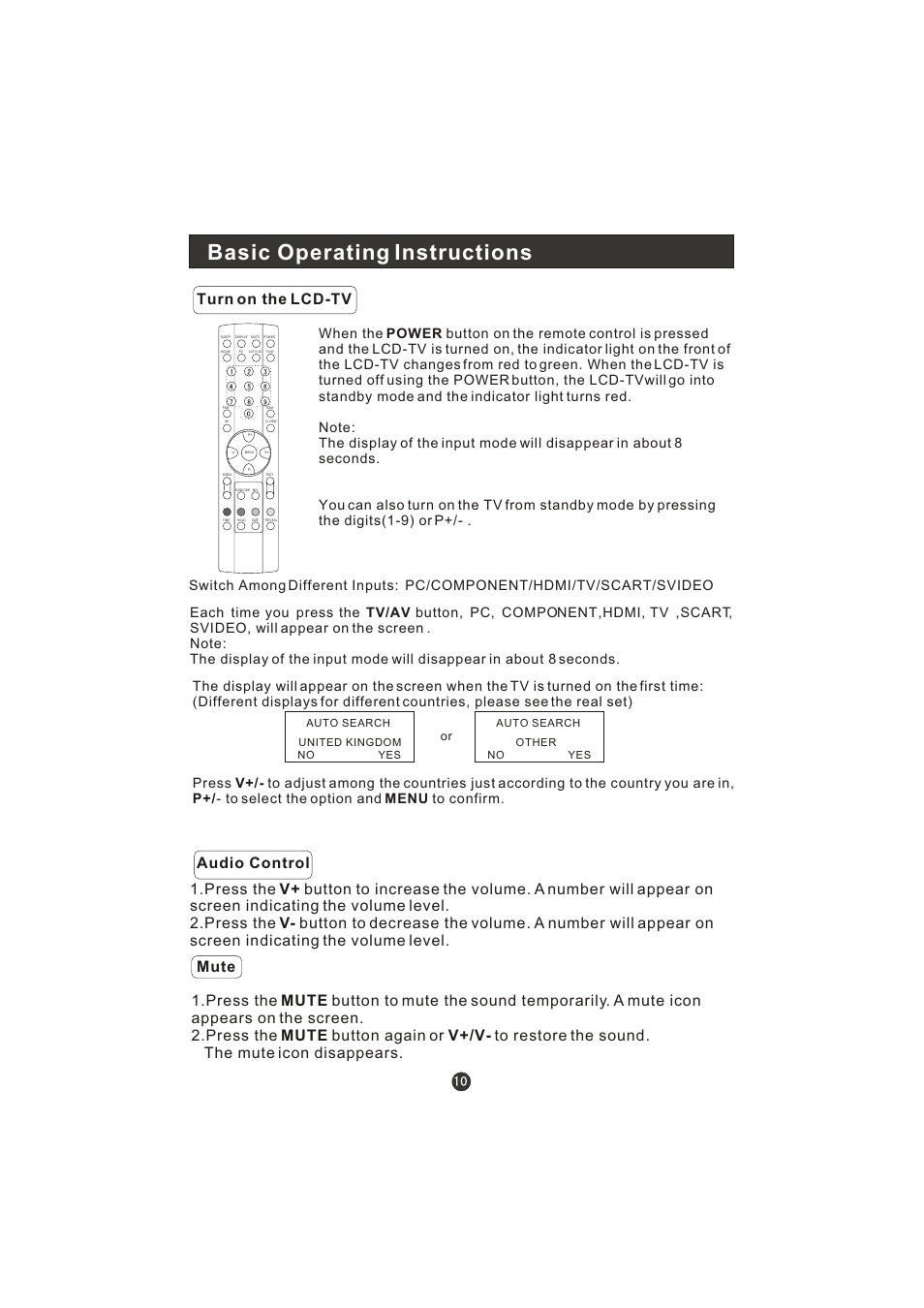 Basic operating instructions, Turn on the lcd-tv | haier L15A10B User Manual | Page 12 / 28