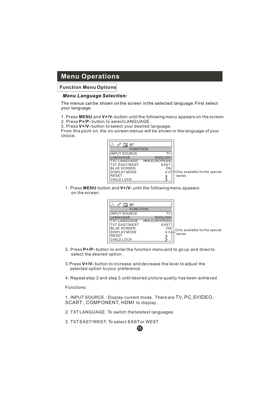 Menu operations | haier L15A10B User Manual | Page 17 / 28