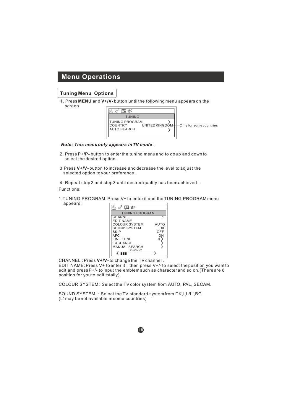 Menu operations | haier L15A10B User Manual | Page 20 / 28