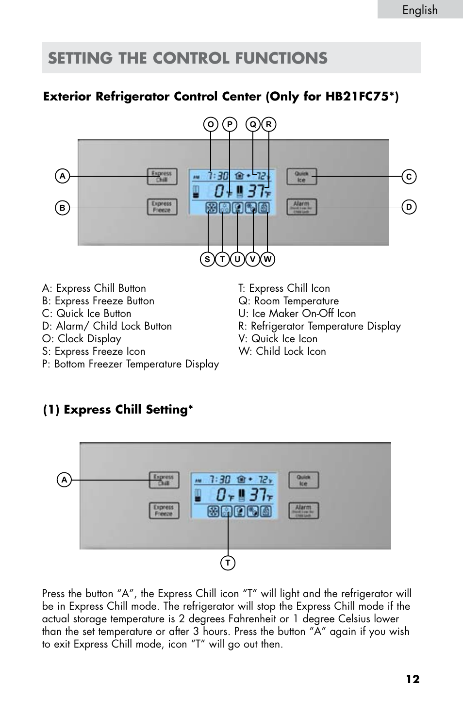 Setting the control functions, English | haier HB21FC75 User Manual | Page 14 / 112